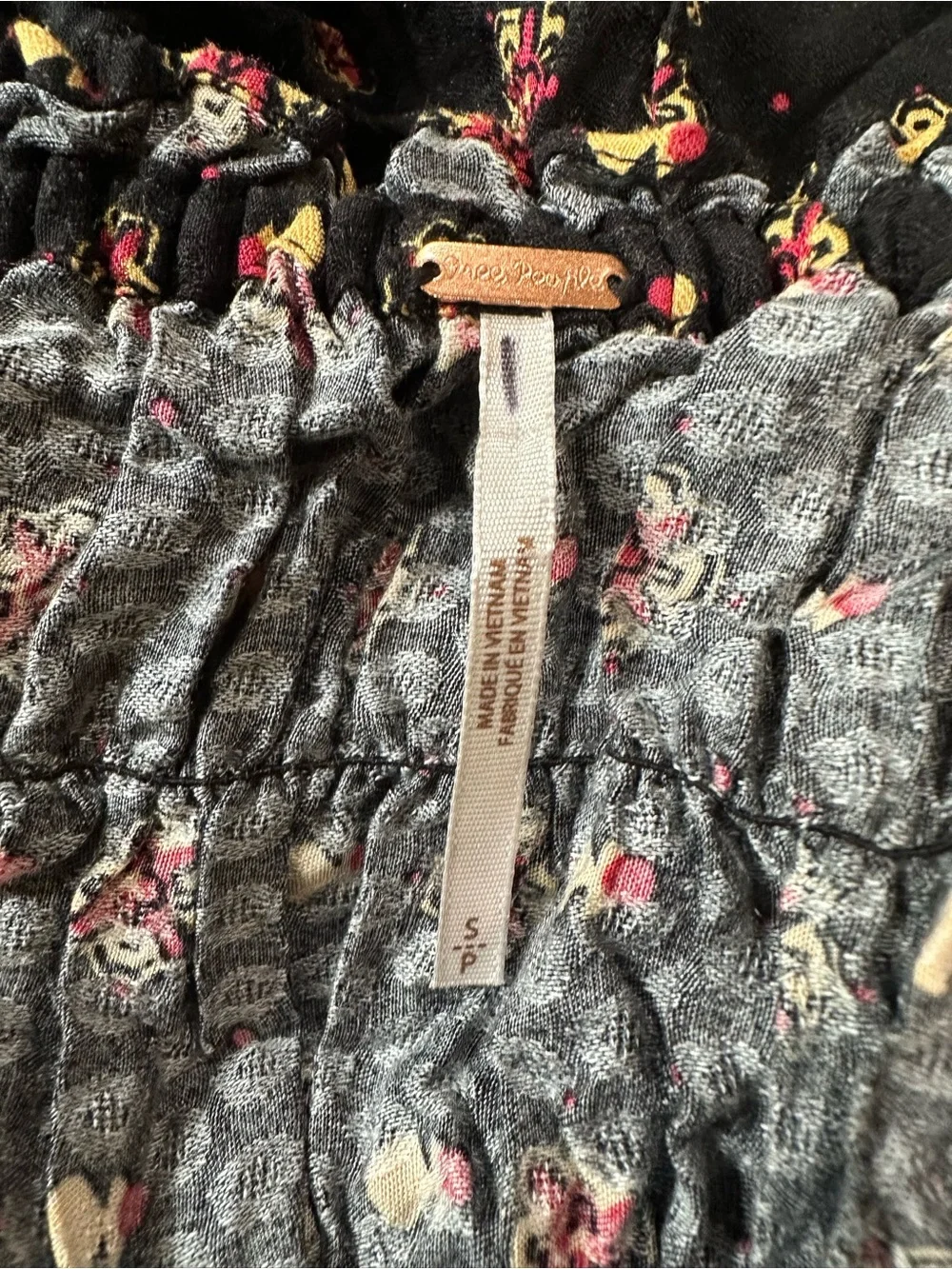 Free People “Clementina” Black Floral Smocked Dress Size Small
